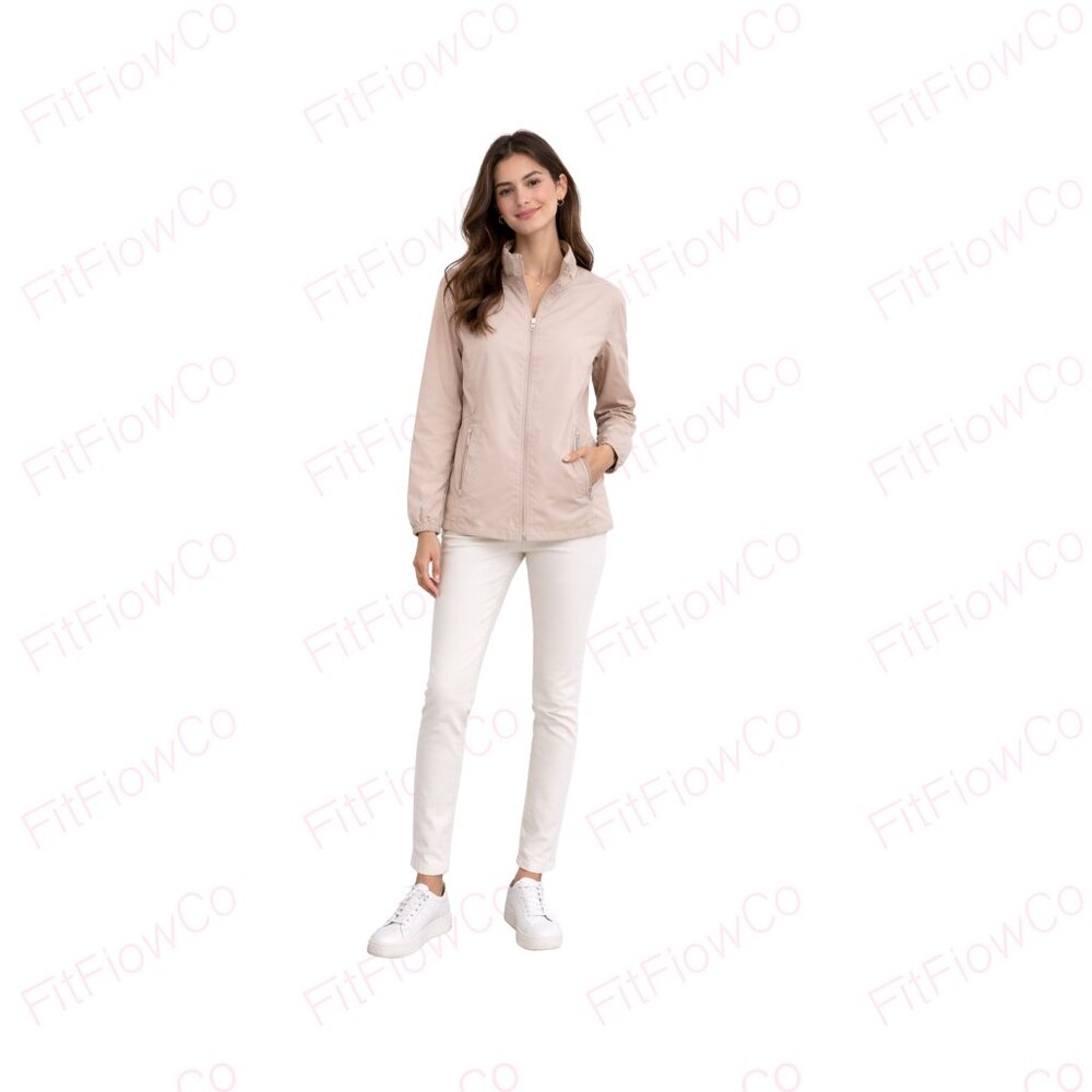 Hang Ten Lightweight Blush Zip-Up Jacket Women XS High Collar EUC